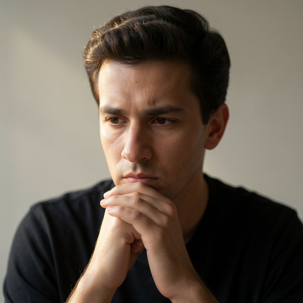 Person in deep thought with clear focused expression