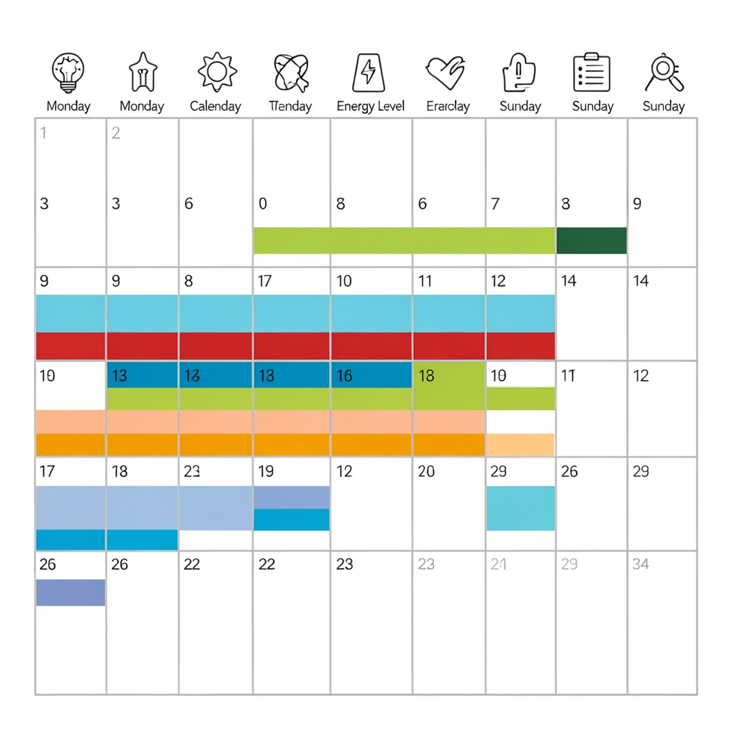 Weekly calendar with energy level tracking and color coding